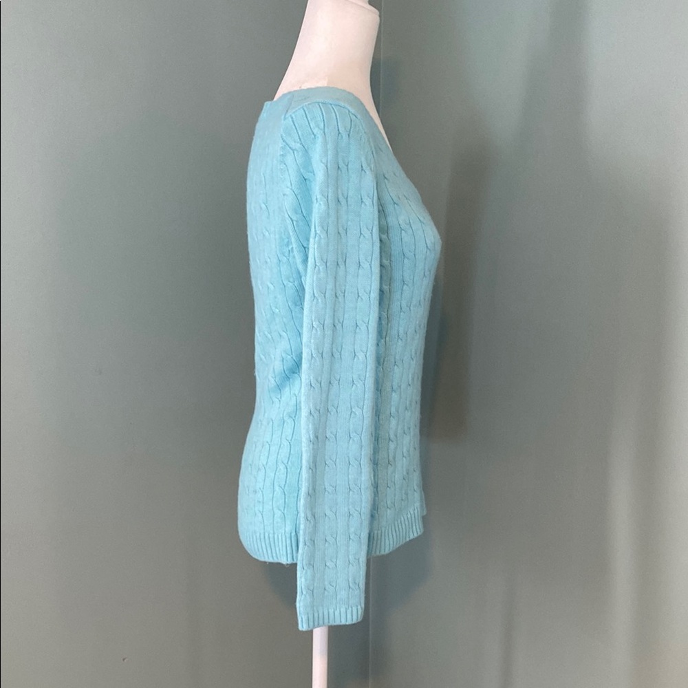 LOFT Cozy Blue V-Neck Sweater with Classic Knit - Picture 3 of 5